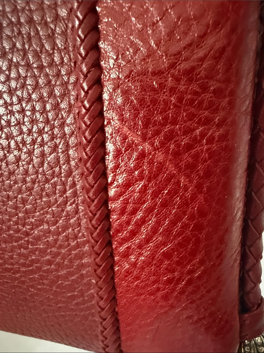 Brighton Crossbody Red Pebbled Leather Heart Braided Double Strap Organizer Bag